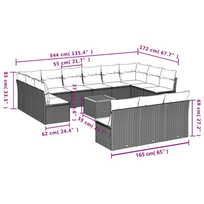 14-Delige Loungeset Met Kussens Poly Rattan Gemengd Beige