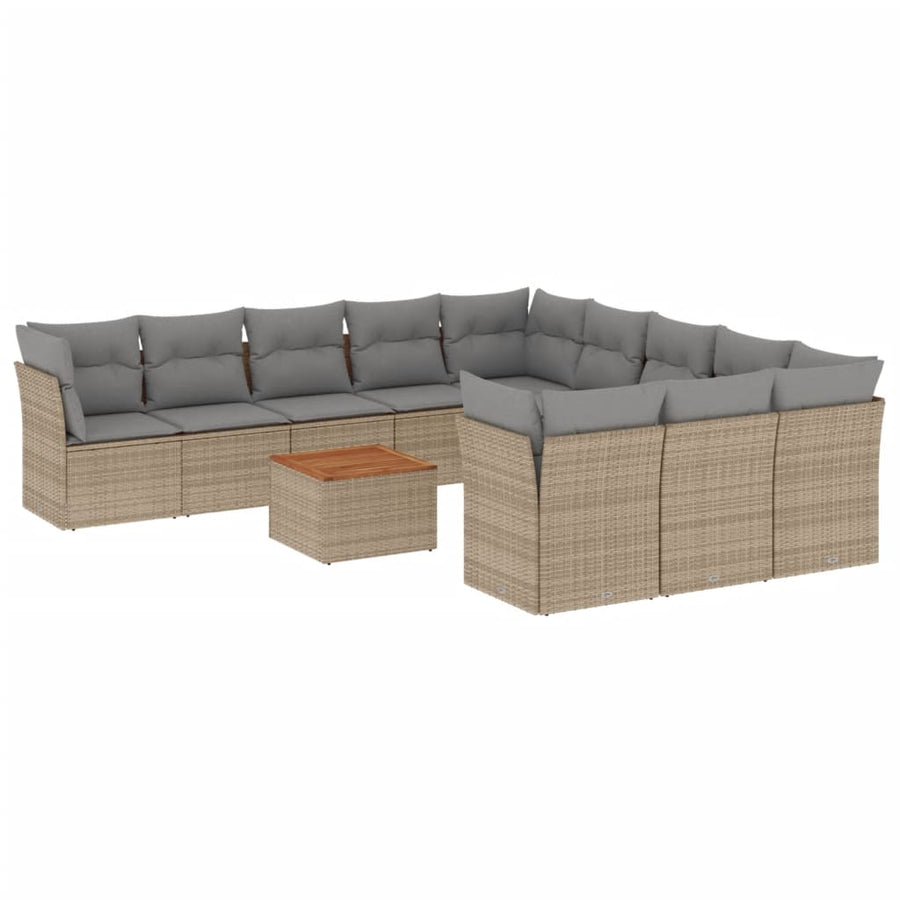 12-Delige Loungeset Met Kussens Poly Rattan Gemengd Beige