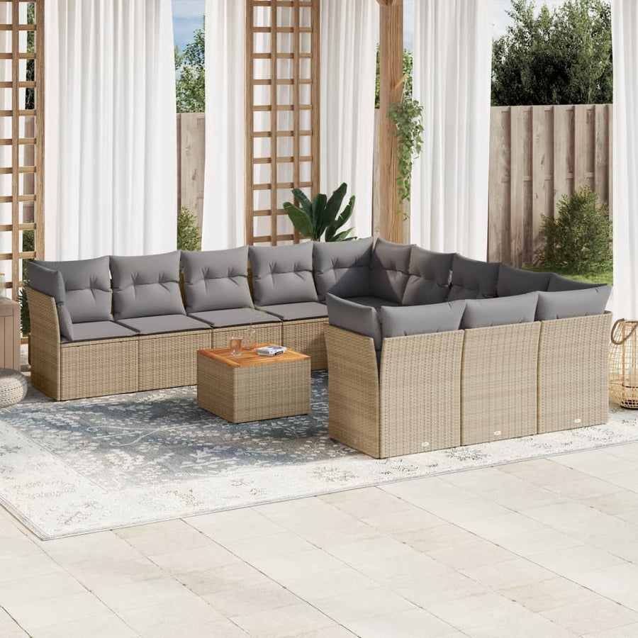 12-Delige Loungeset Met Kussens Poly Rattan Gemengd Beige
