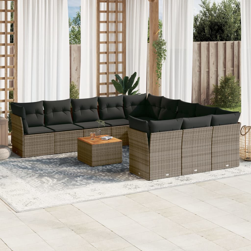 12-Delige Loungeset Met Kussens Poly Rattan Grijs