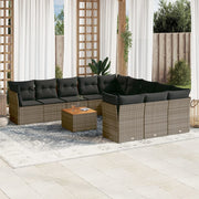 Loungeset 12-delig poly rattan grijs
