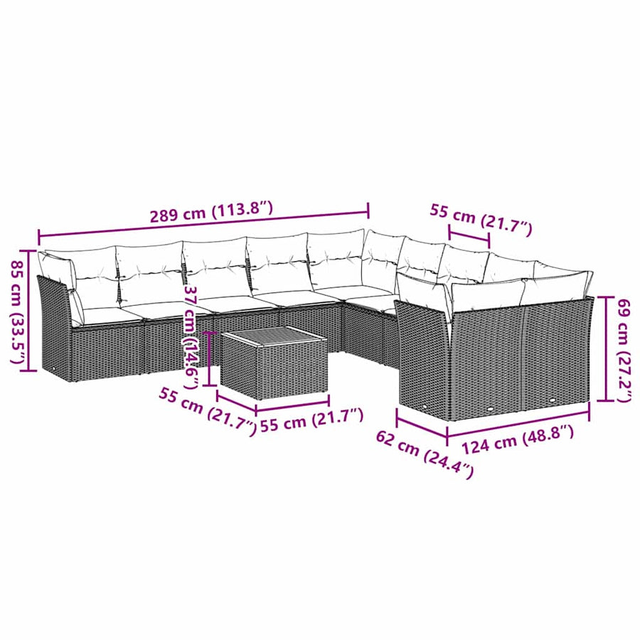 12-Delige Loungeset Met Kussens Poly Rattan