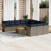 Loungeset poly rattan grijs 12-delig
