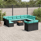 13-piece Lounge Set with Cushions, poly rattan black