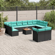 13-delige Loungeset met kussens poly rattan zwart