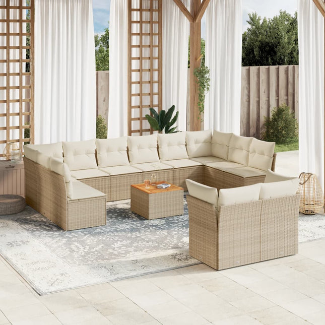 13-Delige Loungeset Met Kussens Poly Rattan Beige