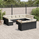 14-piece Lounge Set with Cushions, Polyrattan Black