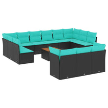14-delige Loungeset met kussens poly rattan zwart