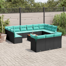 14-delige Loungeset met kussens poly rattan zwart