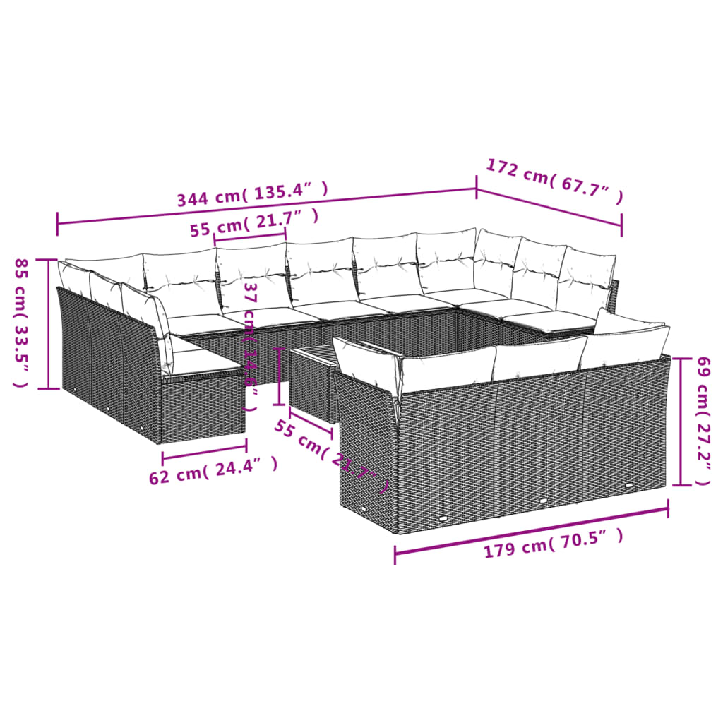 14-Delige Loungeset Met Kussens Poly Rattan Beige