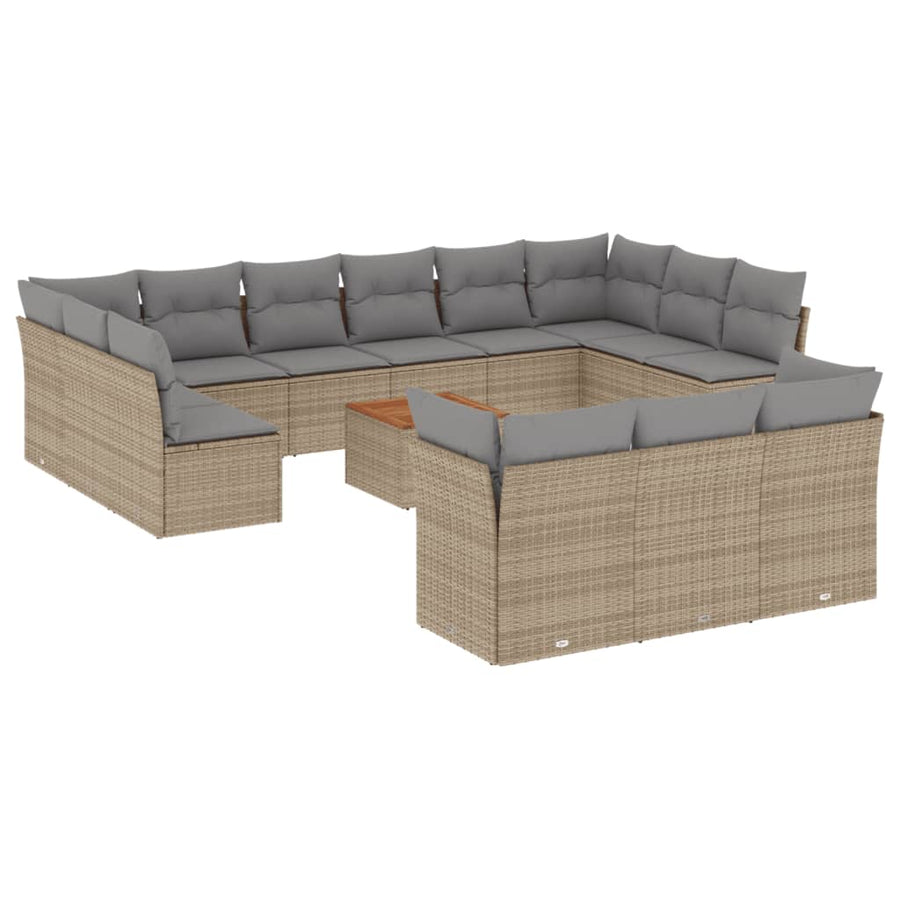 14-Delige Loungeset Met Kussens Poly Rattan Gemengd Beige