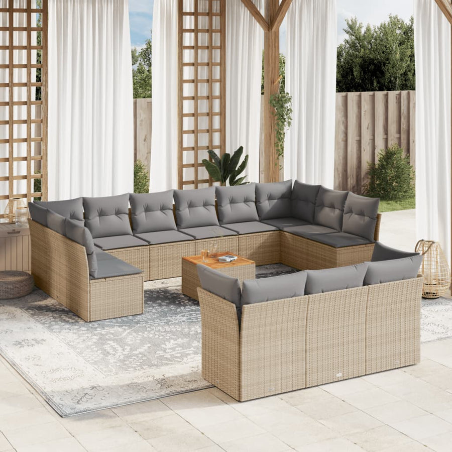 14-Delige Loungeset Met Kussens Poly Rattan Gemengd Beige