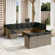 Loungeset 14-delig poly rattan grijs
