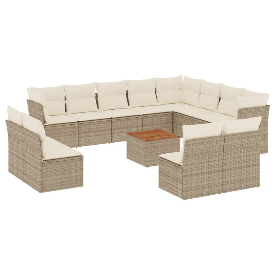 13-Delige Loungeset Met Kussens Poly Rattan Beige