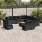 14-piece Lounge Set with Cushions, Polyrattan Black