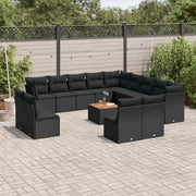 Loungeset poly rattan 14-delig zwart