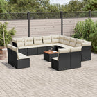 14-piece Lounge Set with Cushions, Polyrattan Black