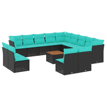 14-delige Loungeset met kussens poly rattan zwart