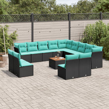 14-delige Loungeset met kussens poly rattan zwart