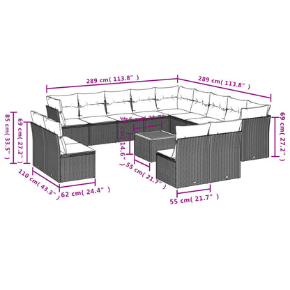 14-Delige Loungeset Met Kussens Poly Rattan Beige