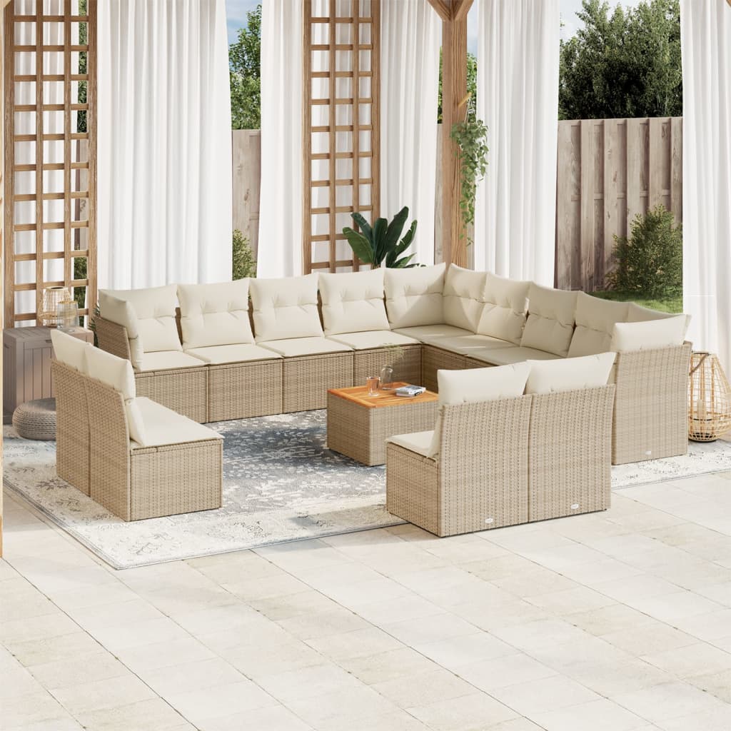 14-Delige Loungeset Met Kussens Poly Rattan Beige