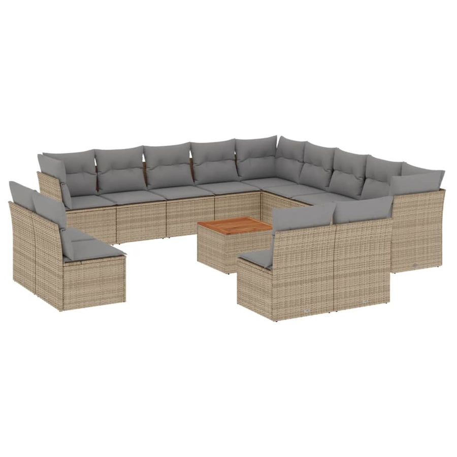 14-Delige Loungeset Met Kussens Poly Rattan Gemengd Beige