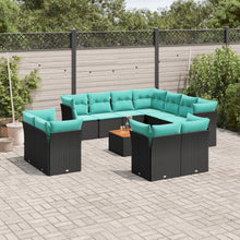 12-delige Loungeset met kussens poly rattan zwart