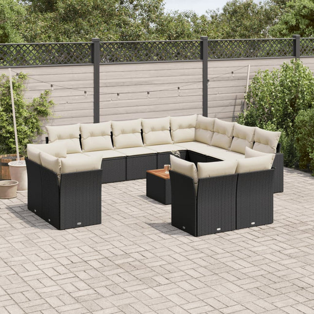 13-Delige Loungeset Met Kussens Poly Rattan Zwart