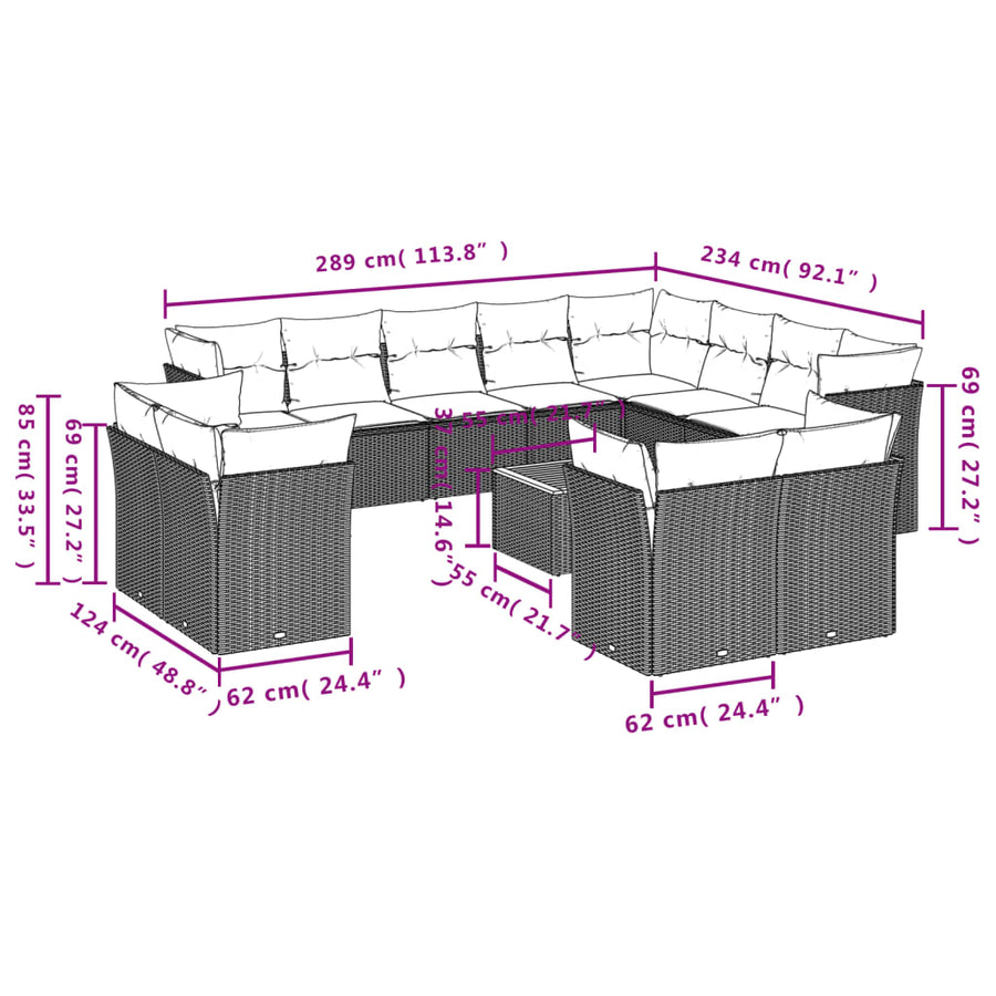 13-Delige Loungeset Met Kussens Poly Rattan Beige