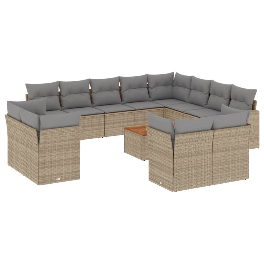13-Delige Loungeset Met Kussens Poly Rattan Gemengd Beige
