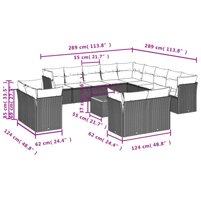 14-Delige Loungeset Met Kussens Poly Rattan Zwart