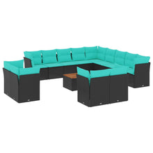 14-delige Loungeset met kussens poly rattan zwart
