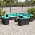 14-piece Lounge Set with Cushions, Polyrattan Black
