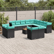 Loungeset 14-delig poly rattan zwart