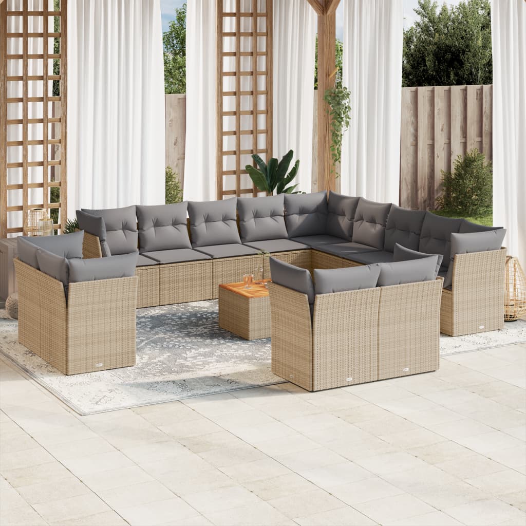 14-Delige Loungeset Met Kussens Poly Rattan Gemengd Beige