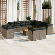 Loungeset 14-delig poly rattan grijs