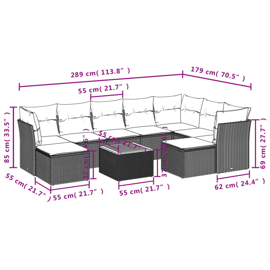 10-Delige Loungeset Met Kussens Poly Rattan Gemengd Beige