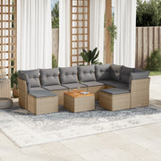 10-piece Loungeset with cushions poly rattan mixed beige