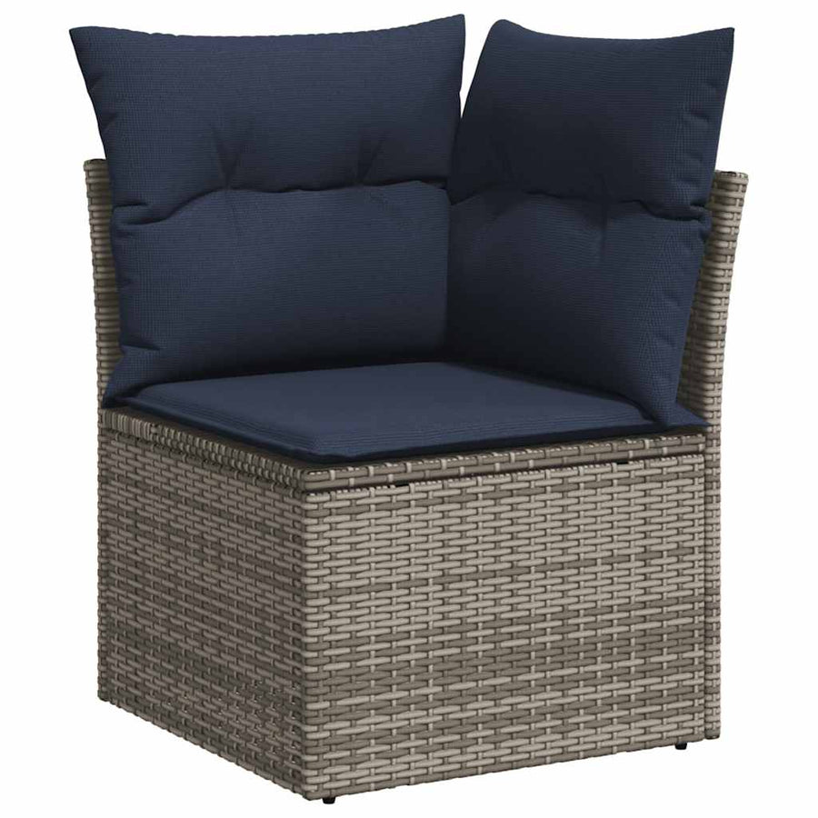 10-delige tuinbankset met kussens, grijs polyrotan