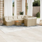 Tuinset 11-delig poly rattan beige met kussens