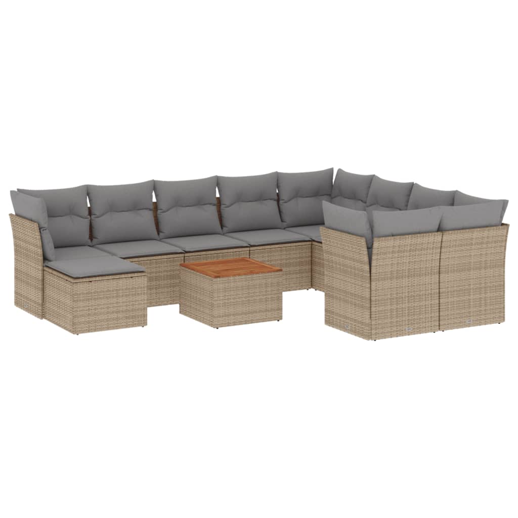 11-Delige Loungeset Met Kussens Poly Rattan Gemengd Beige