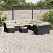 Loungeset poly rattan 12-delig zwart