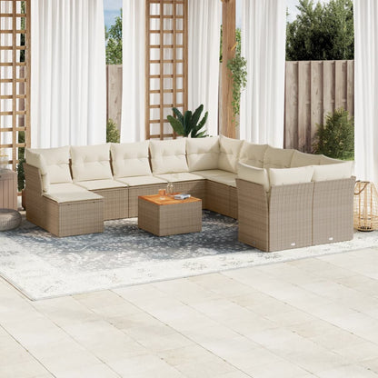 12-Delige Loungeset Met Kussens Poly Rattan Beige