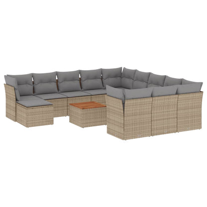 13-Delige Loungeset Met Kussens Poly Rattan Gemengd Beige