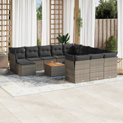 Loungeset 13-delig poly rattan grijs met kussens