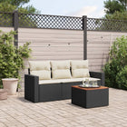 4-delige Loungeset met kussens poly rattan zwart