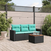 Loungeset 4-delig poly rattan zwart met opbergruimte
