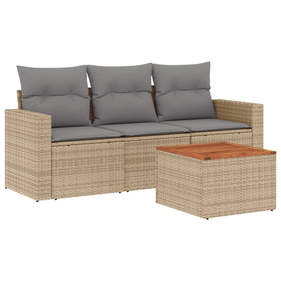 4-Delige Loungeset Met Kussens Poly Rattan Gemengd Beige