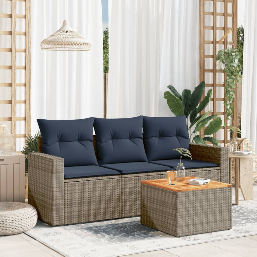 4-delige Loungeset met kussens poly rattan grijs