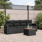 5-piece lounge set with cushions poly rattan black